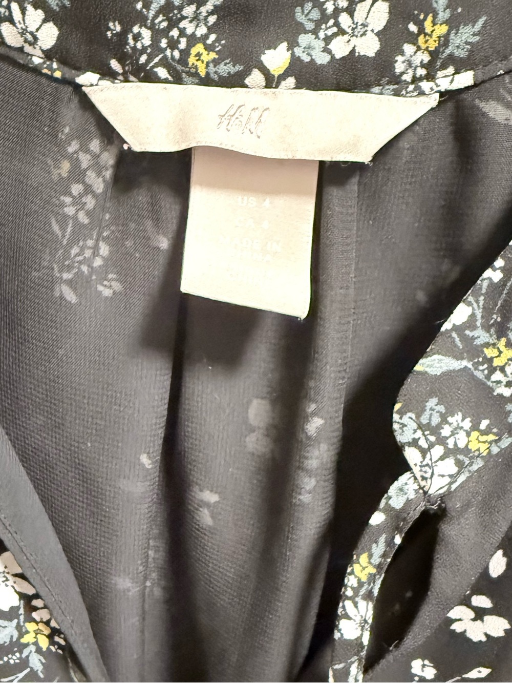 H&M Black Floral V-Neck Dress with Pale Blue and Yellow Blossoms - Picture 3 of 6
